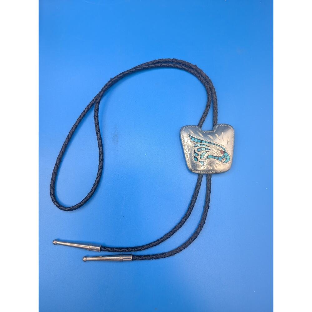 Vintage Bolo Tie (Turquoise and Silver) - Eagle Design